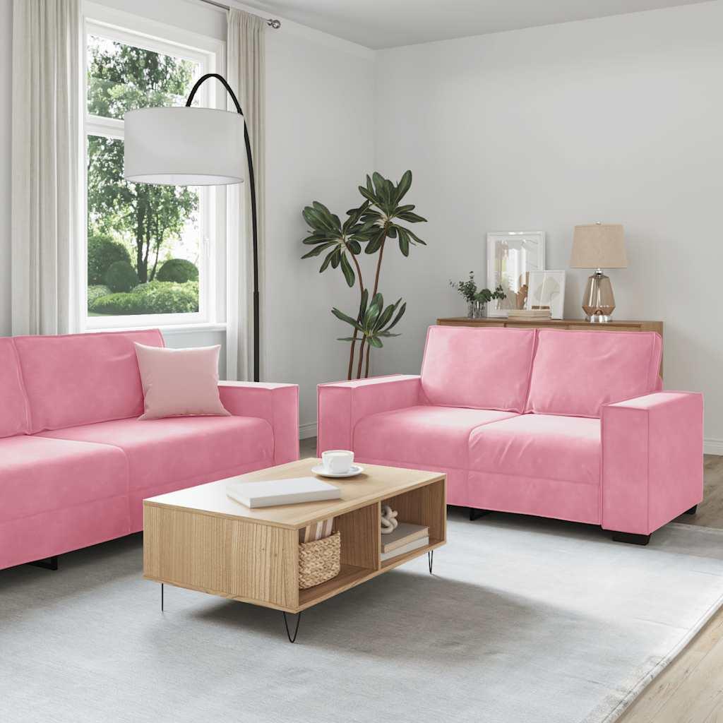 Sofasæt 3 dele med hynder velour lyserød