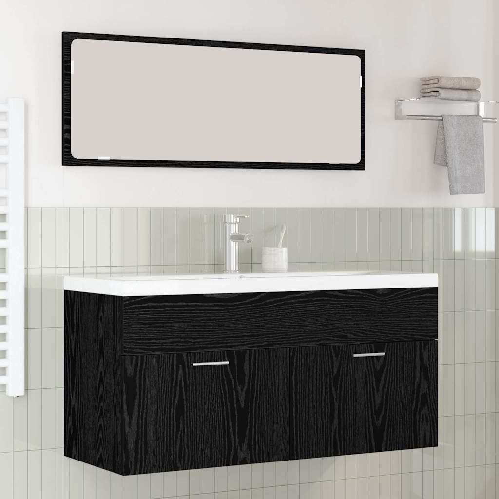 Vaskeskab Med Indbygget Håndvask Konstrueret Træ Hvid - uden vandhane / 100 x 38,5 x 46 cm / Sort eg