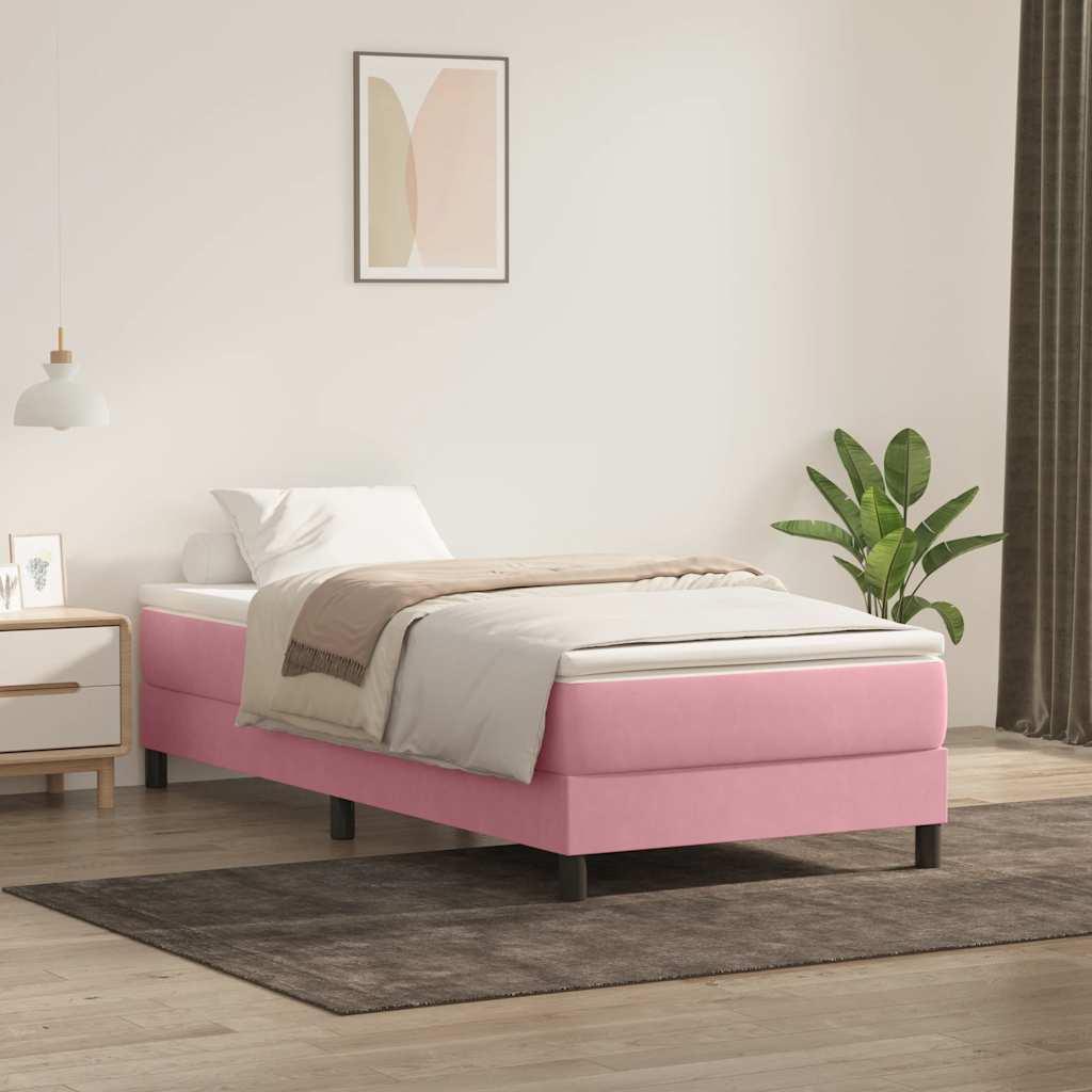 Kontinentalseng med madras lyserød 90x220 cm fløjl
