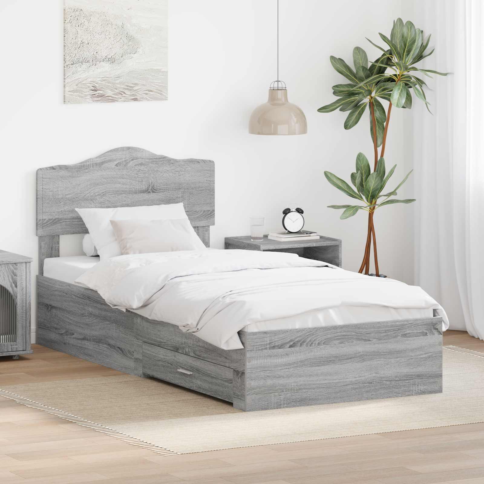 Sengestel med hovedgærde Grå Sonoma 90 x 200 cm Konstrueret træ