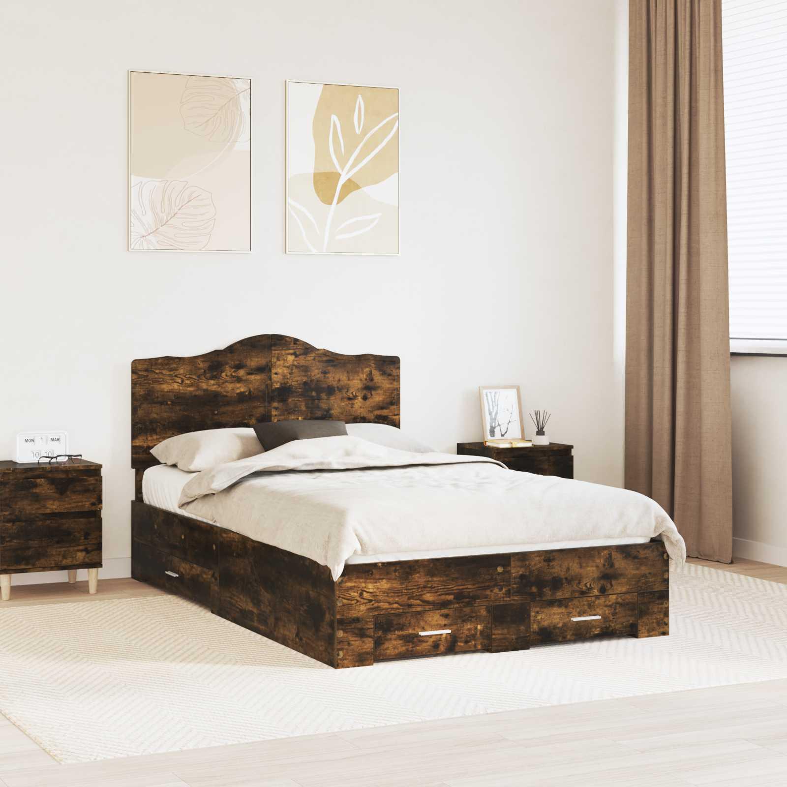 Sengestel med hovedgærde Røget eg 135 x 190 cm Konstrueret træ