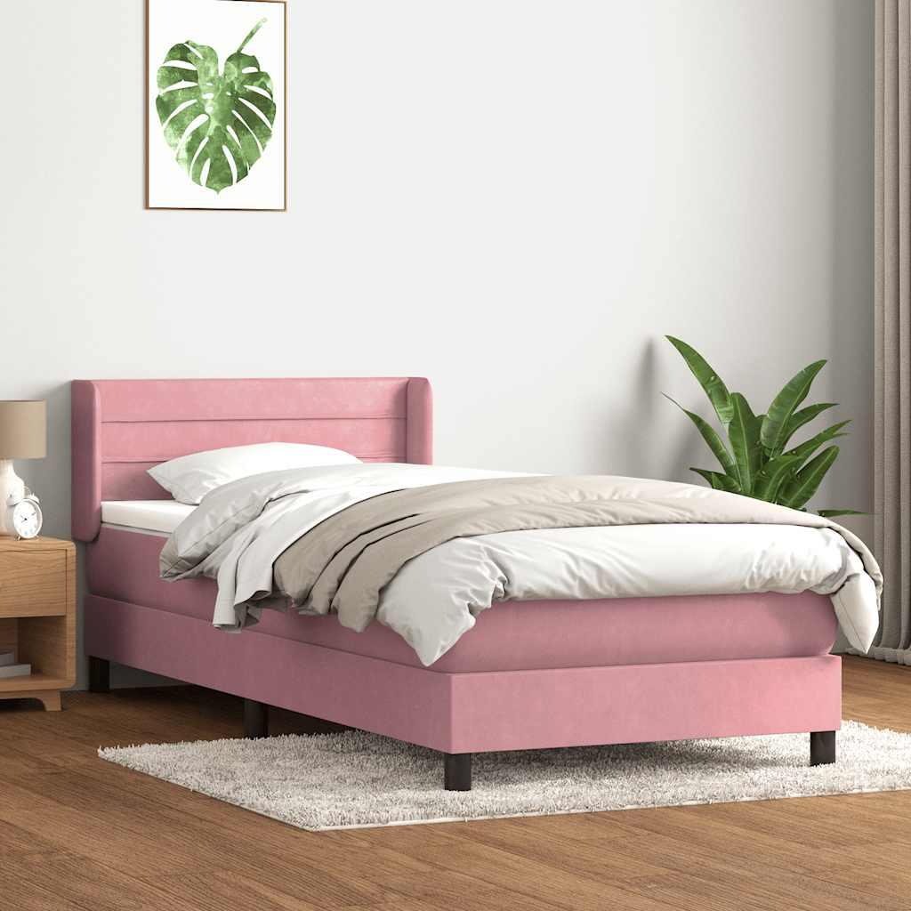 Kontinentalseng med madras lyserød 90x220 cm fløjl