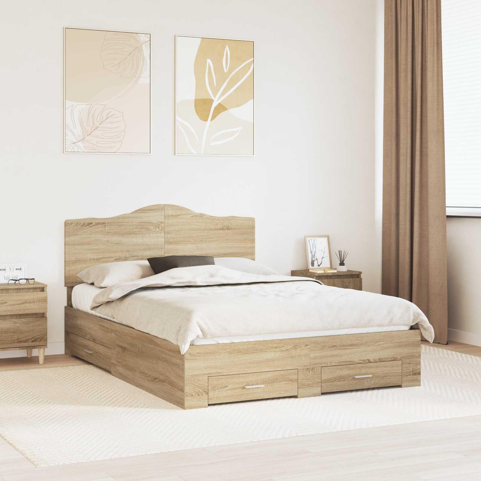 Sengestel med hovedgærde Sonoma eg 140 x 190 cm Konstrueret træ