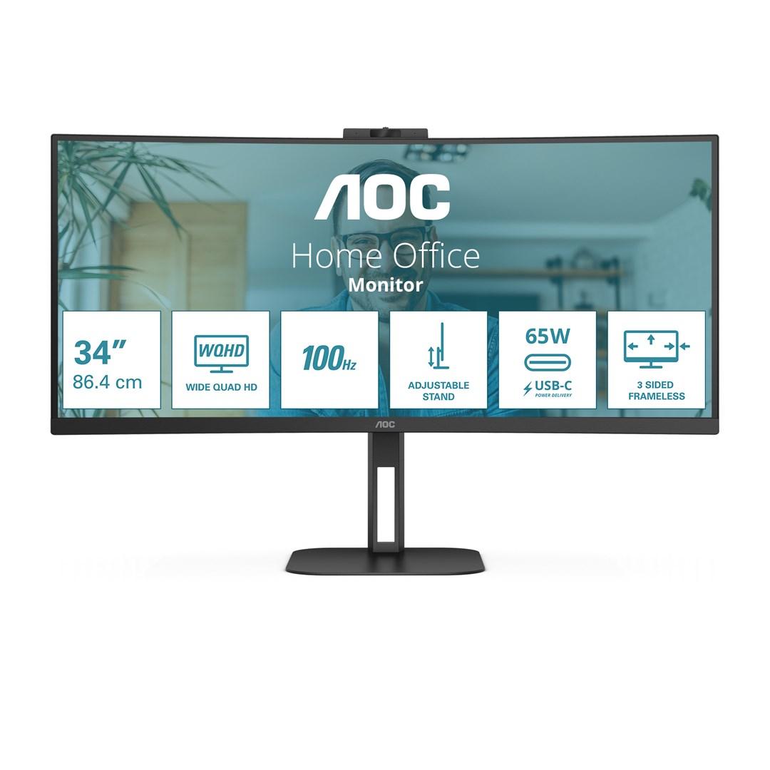 Skærm 34" AOC V5 CU34V5C/BK - WQHD, 100 Hz, buet, sort billede