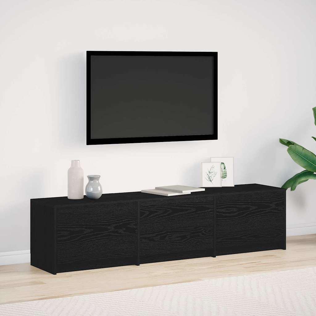 TV skab med LED lys Sort eg 162 x 34 x 40 cm Konstrueret træ