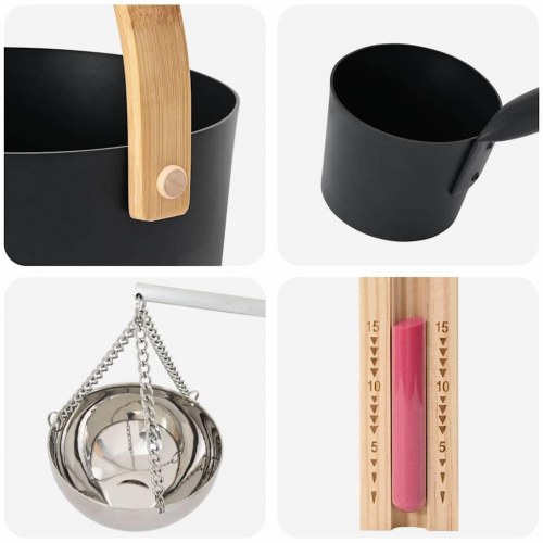 Sauna spand sæt 5 stk Sort 8.5 x 8 x 4.5 cm Aluminium