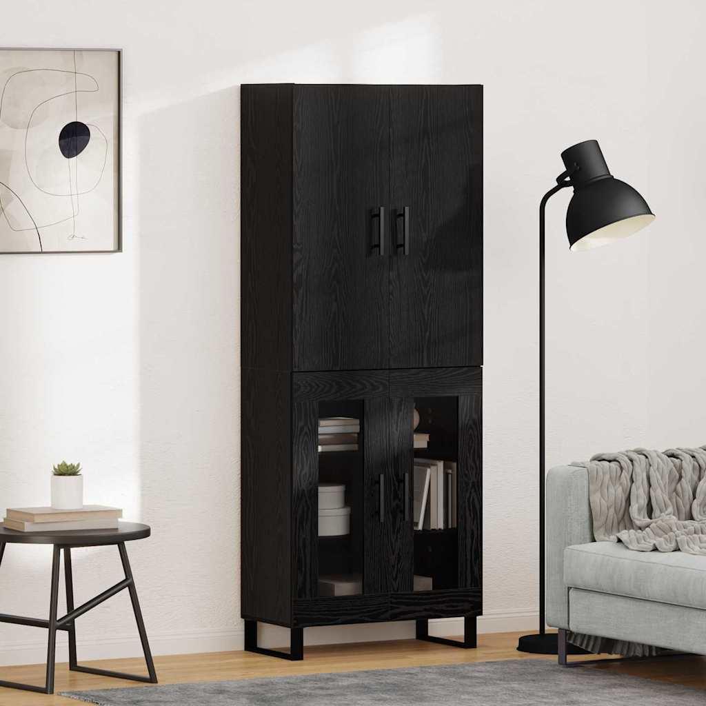 Highboard 2 stk Sort eg Ingeniørtræ og glas