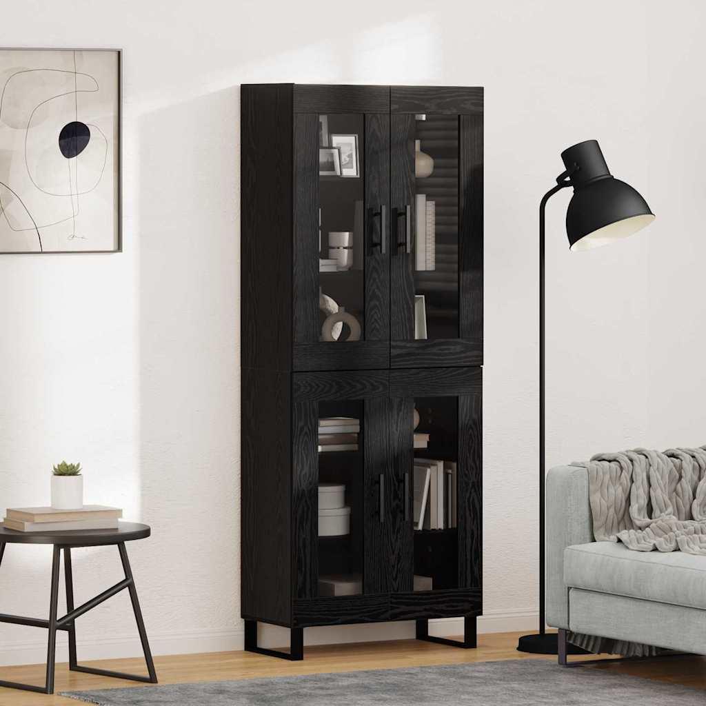 Highboard 2 stk Sort eg Ingeniørtræ og glas