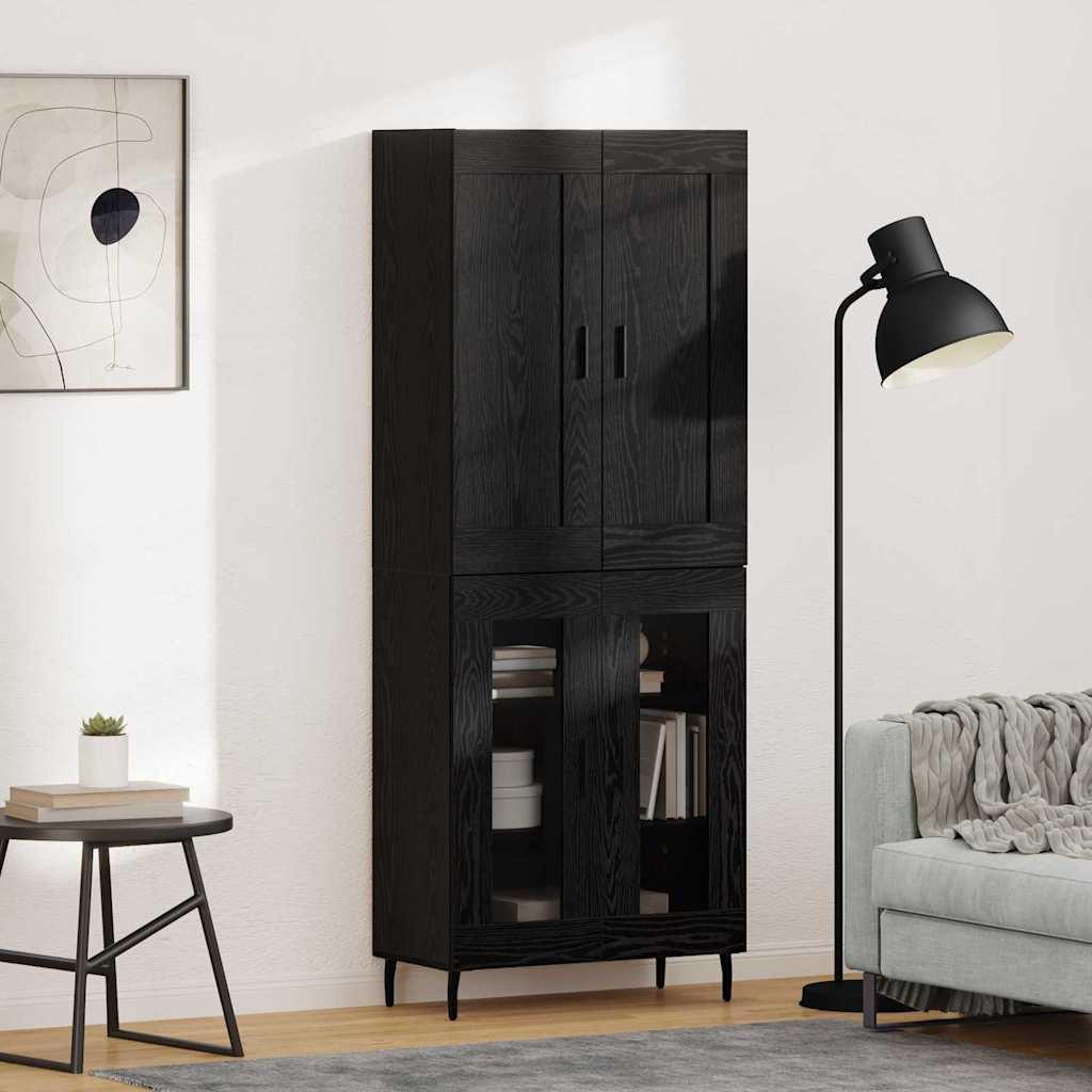 Highboard 2 stk Sort eg Ingeniørtræ og glas