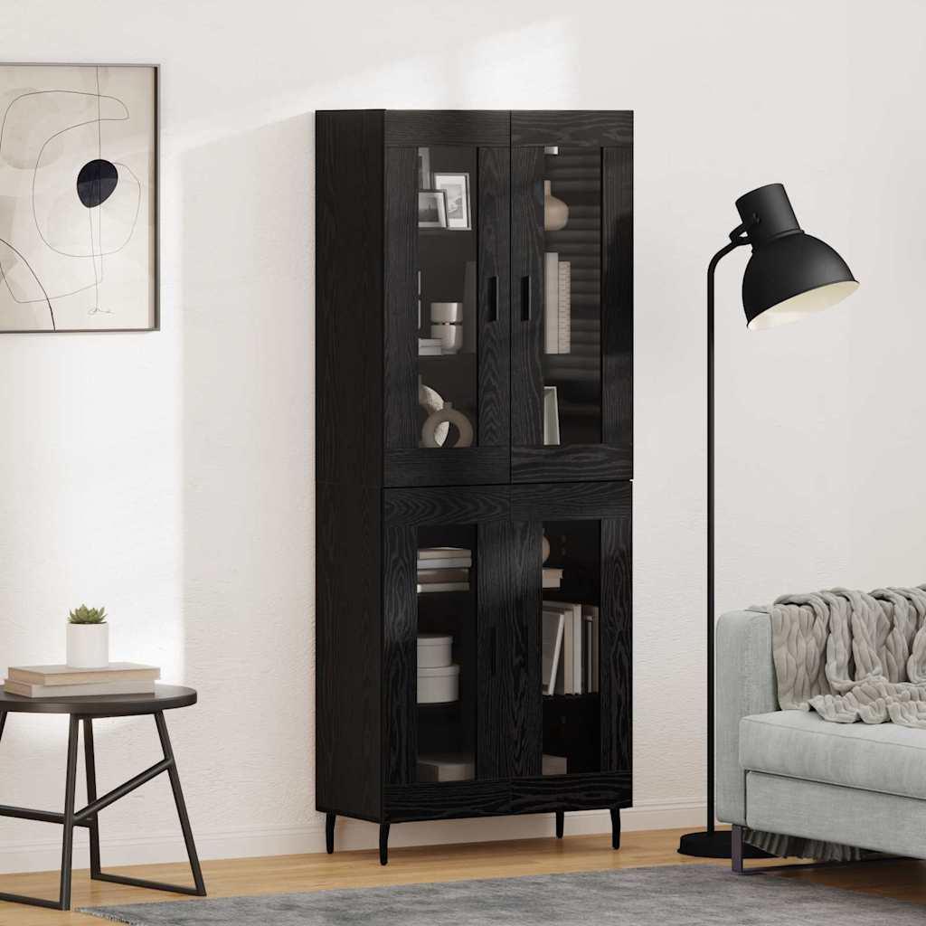 Highboard 2 stk Sort eg Ingeniørtræ og glas