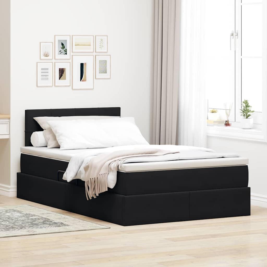 Seng med opbevaring og LED med madras Sort 120 x 190 cm Fløjl