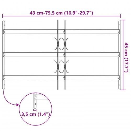 Vinduesgitter Sort 75,5 x 45 cm Pulverlakeret stål