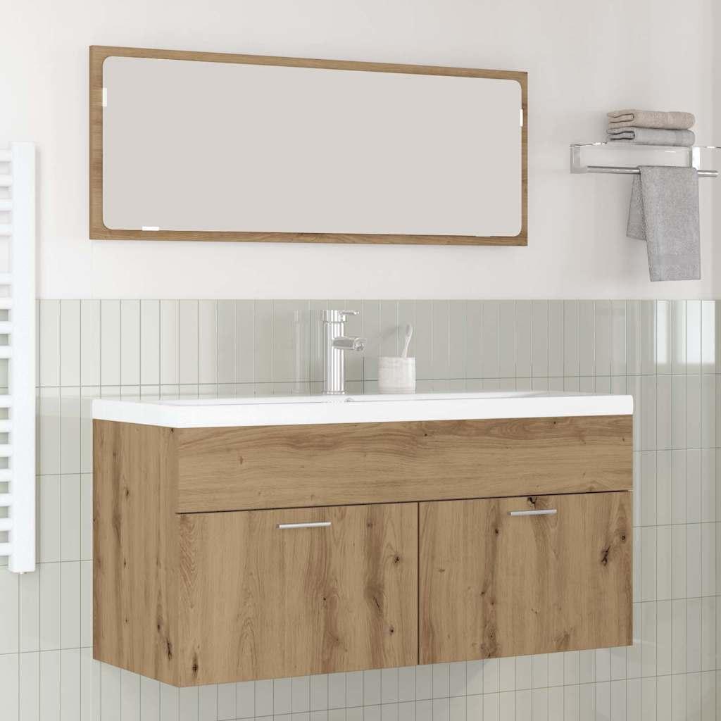 Vaskeskab Med Indbygget Håndvask Konstrueret Træ Hvid - uden vandhane / 100 x 38,5 x 46 cm / artisan eg