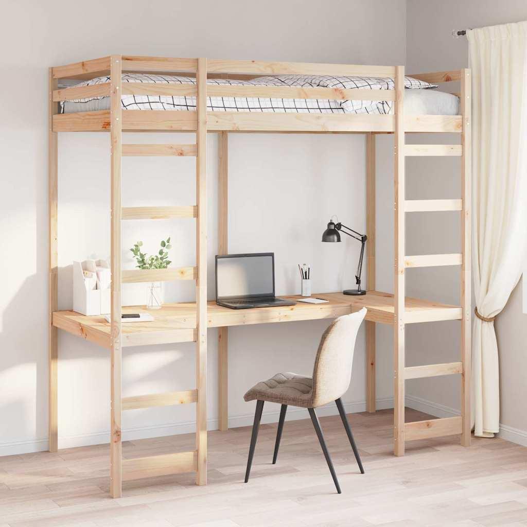 Hemsengramme med skrivebord - natur, 75 × 190 cm, massiv fyrretræ