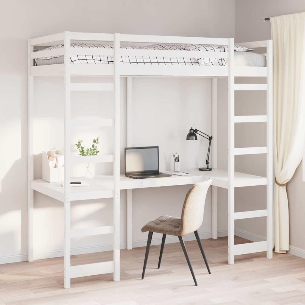 Hemsengramme med skrivebord 90 x 190 cm - hvidt massivt fyrretræ