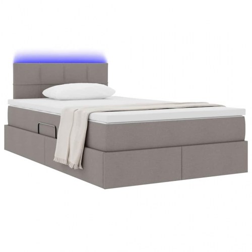 Seng med opbevaring og LED Gråbrun 120 x 190 cm Polyester