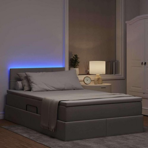 Seng med opbevaring og LED Gråbrun 120 x 190 cm Polyester