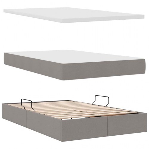 Seng med opbevaring og LED Gråbrun 120 x 190 cm Polyester