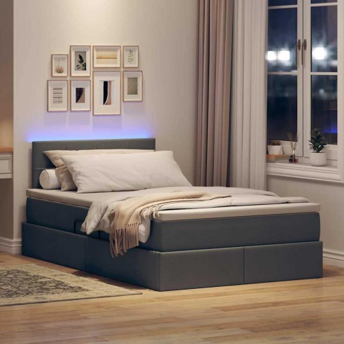 LED opbevaringsseng med madras - mørkegrå 120 x 190 cm, stof