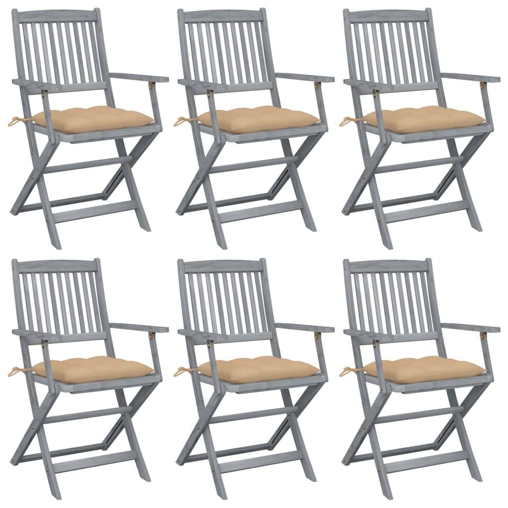 Foldbare Havestole Med Hynder Massivt Akacietræ - 6 / Beige