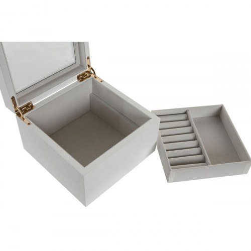 Smykkeskrin - hvid i træ med krystal-låg