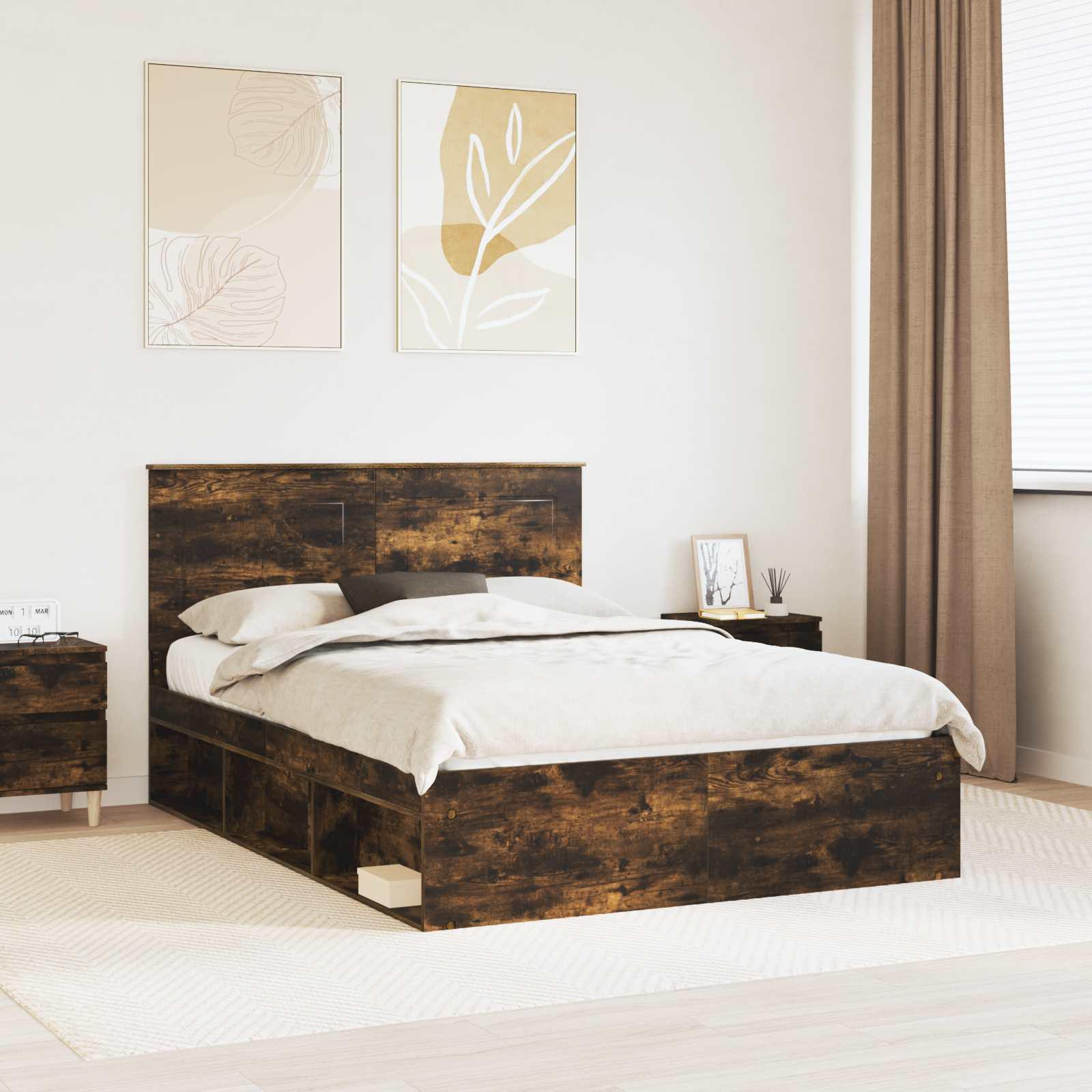 Sengestel med hovedgÃ¦rde RÃ¸get eg 140 x 190 cm Massiv fyrretrÃ¦