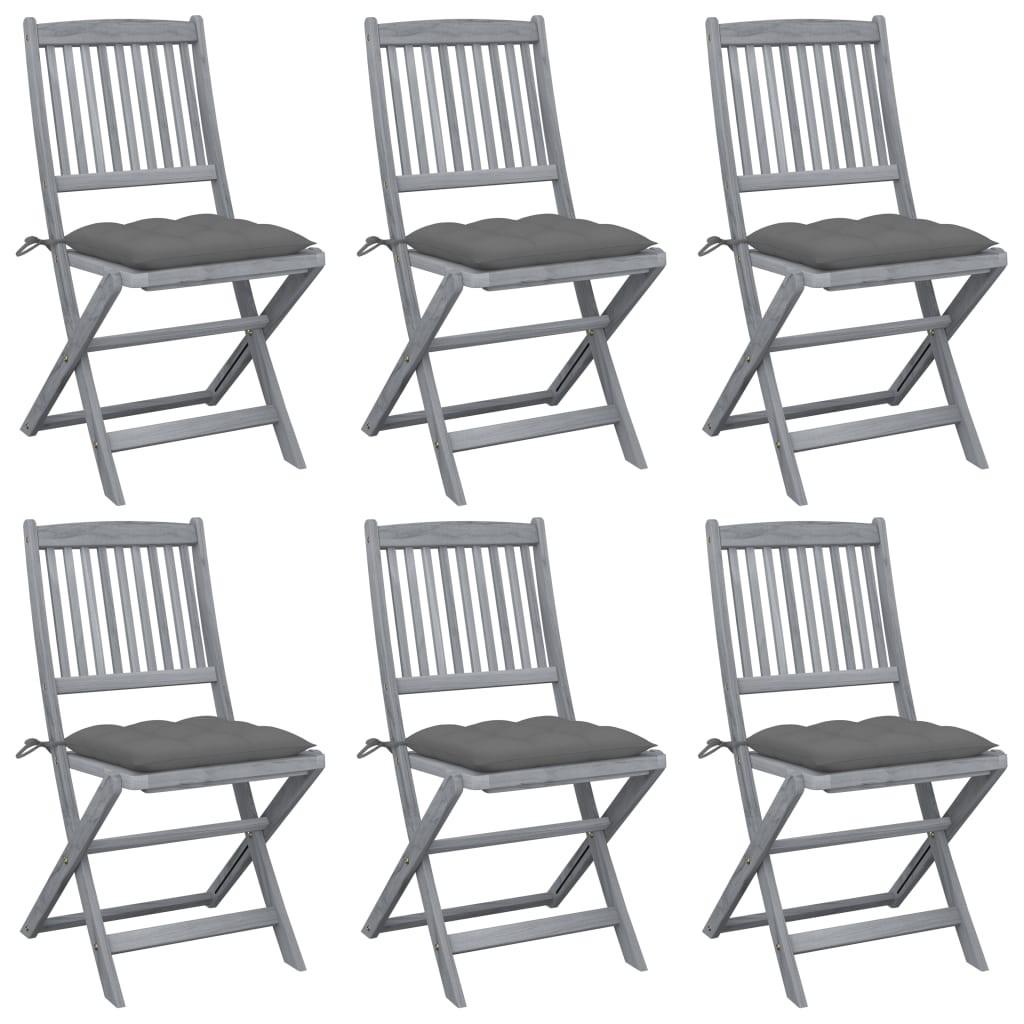 Havestole Med Hynder Foldbar Massivt Akacietræ - 6 / Grå