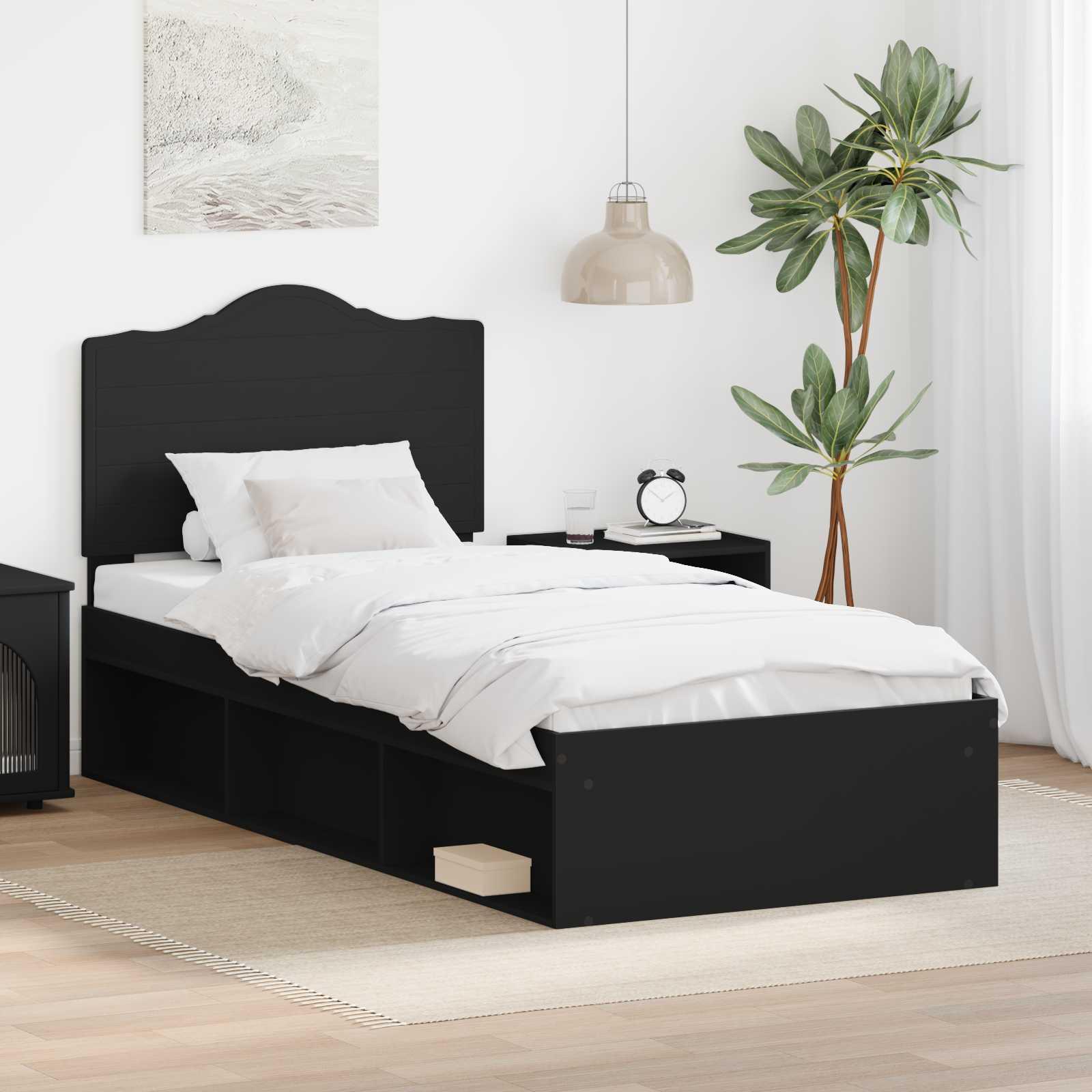 Sengestel med hovedgærde Sort 75 x 190 cm Massiv fyrretræ