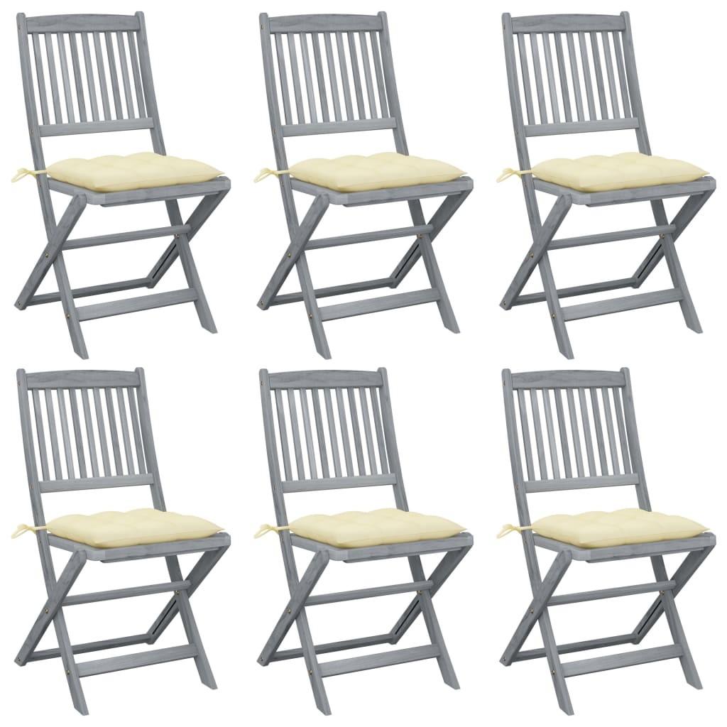 Havestole Med Hynder Foldbar Massivt Akacietræ - 6 / Creme