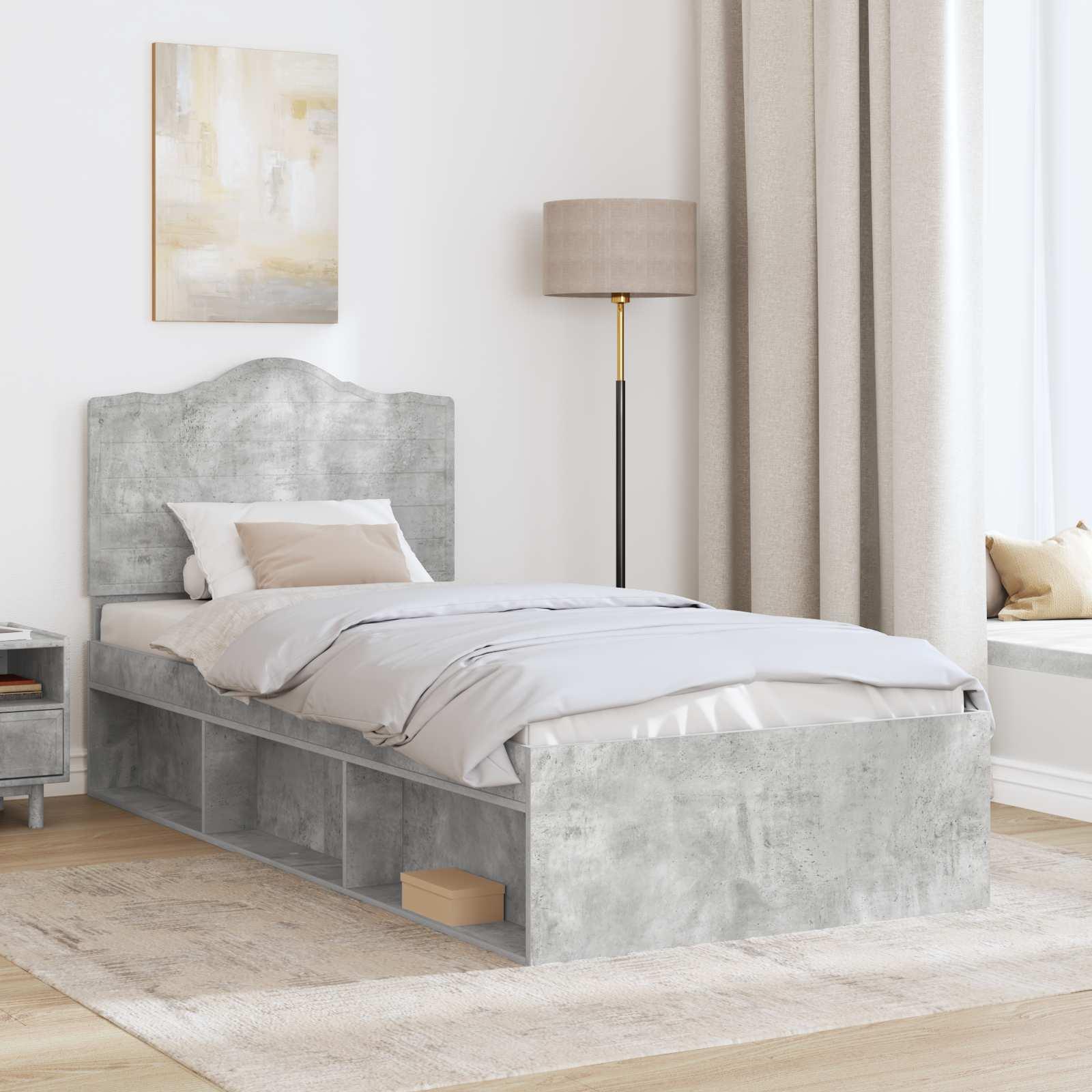 Sengestel med hovedgærde Beton Grå 100 x 200 cm Massiv fyrretræ