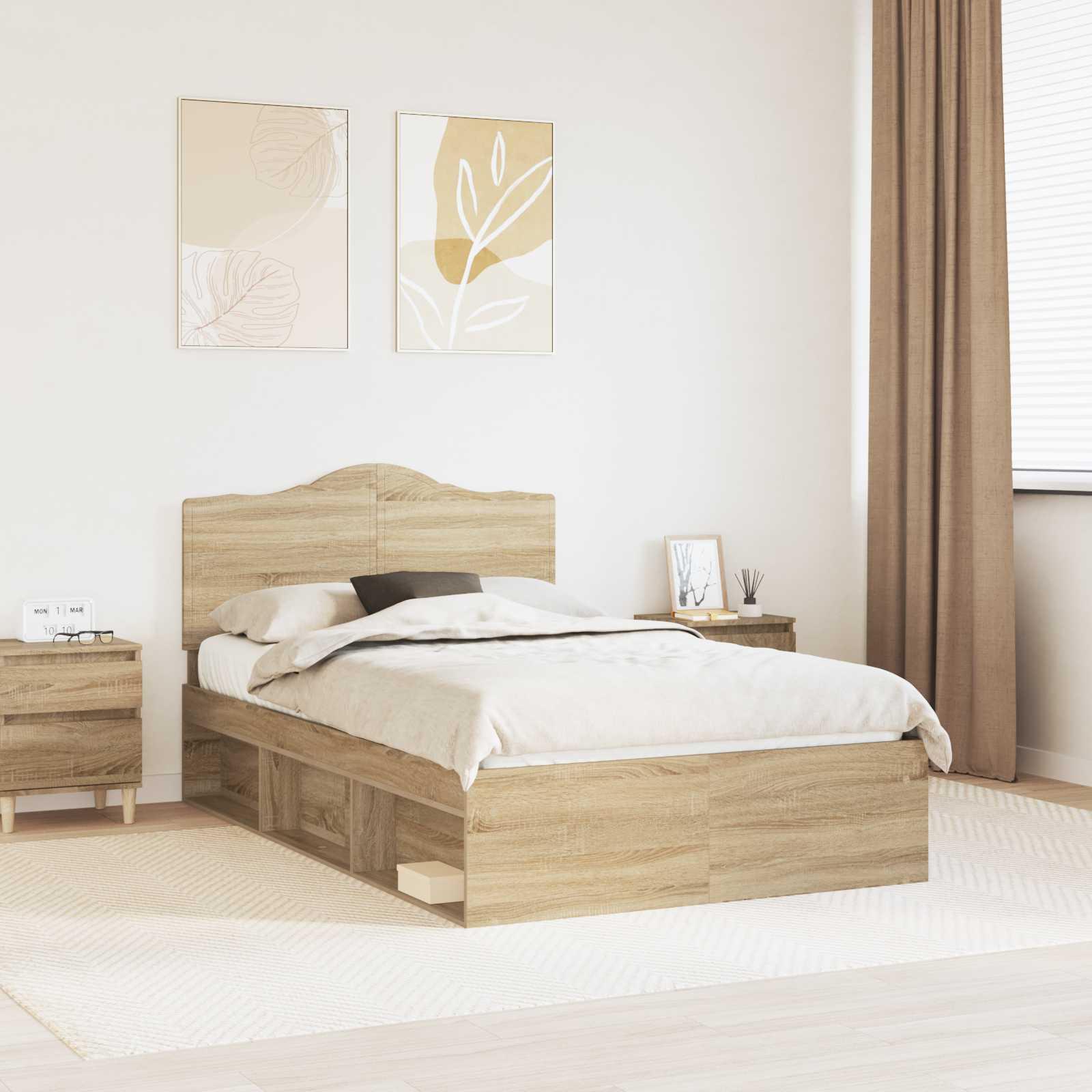 vidaXL Sengestel med hovedgærde Sonoma 120 x 190 cm Massiv fyrretræ