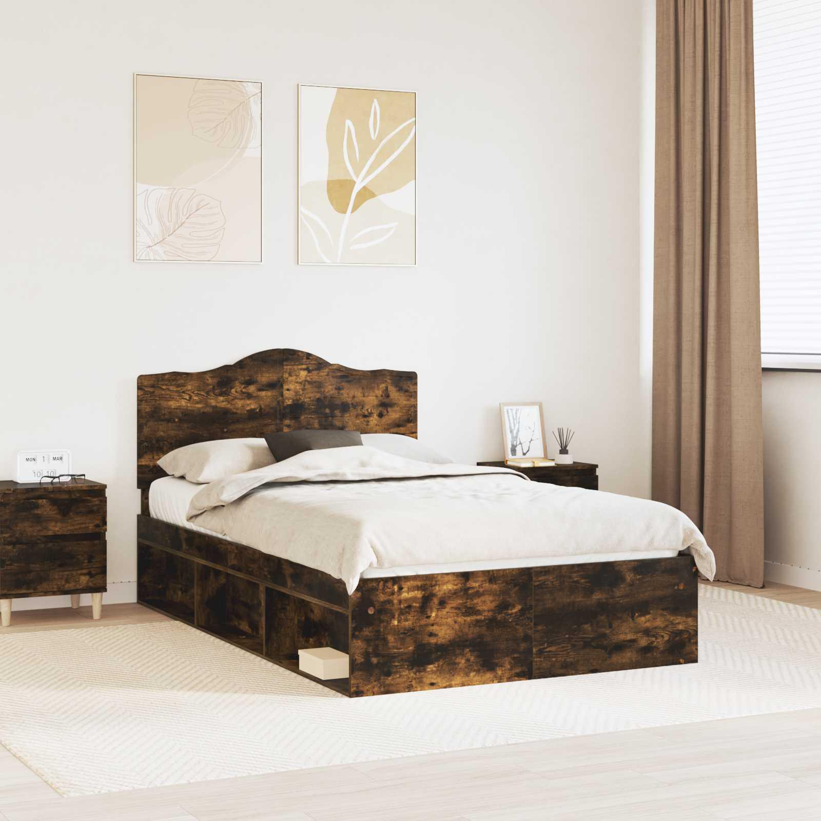 Sengestel med hovedgærde Røget eg 120 x 190 cm Massiv fyrretræ