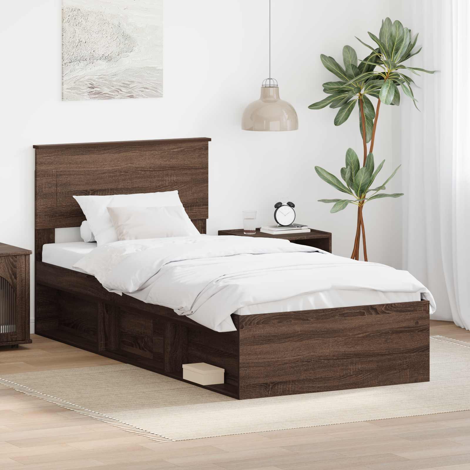 Sengestel med hovedgærde Brun eg 75 x 190 cm Konstrueret træ