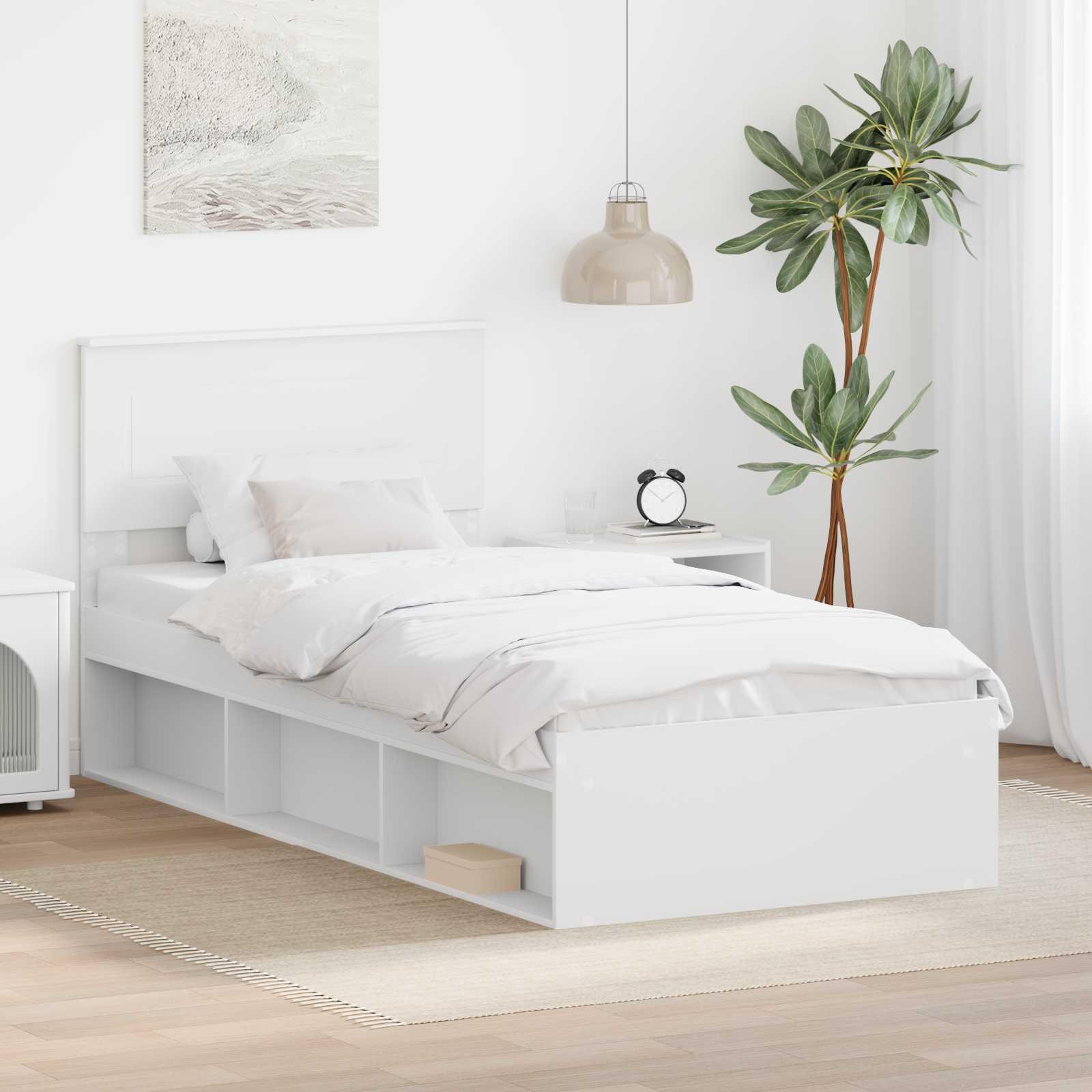 Sengestel med hovedgærde Hvid 100 x 200 cm Konstrueret træ