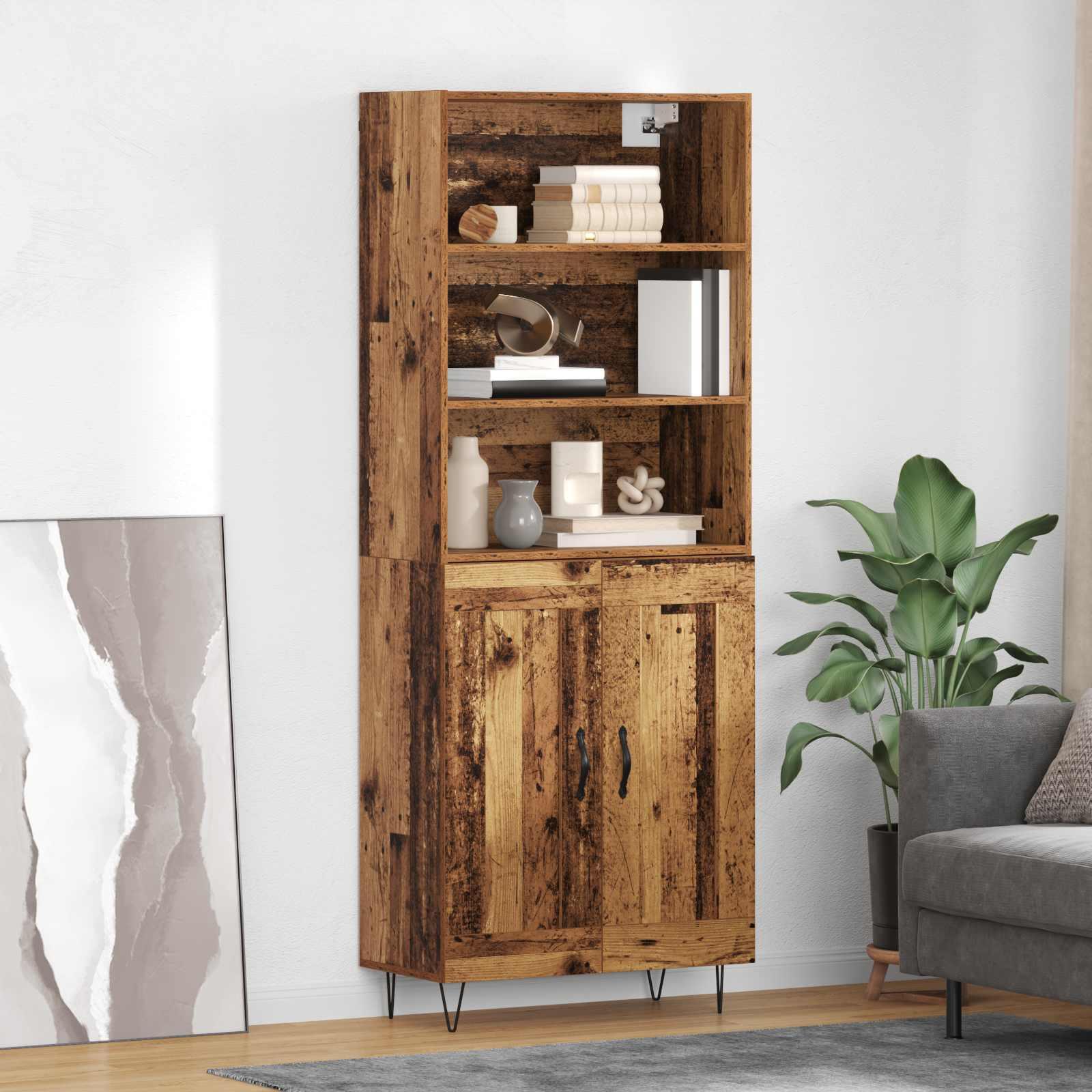 Højskab 69,5X34X180 Cm Konstrueret Træ - Gammelt træ / 2 trælåger