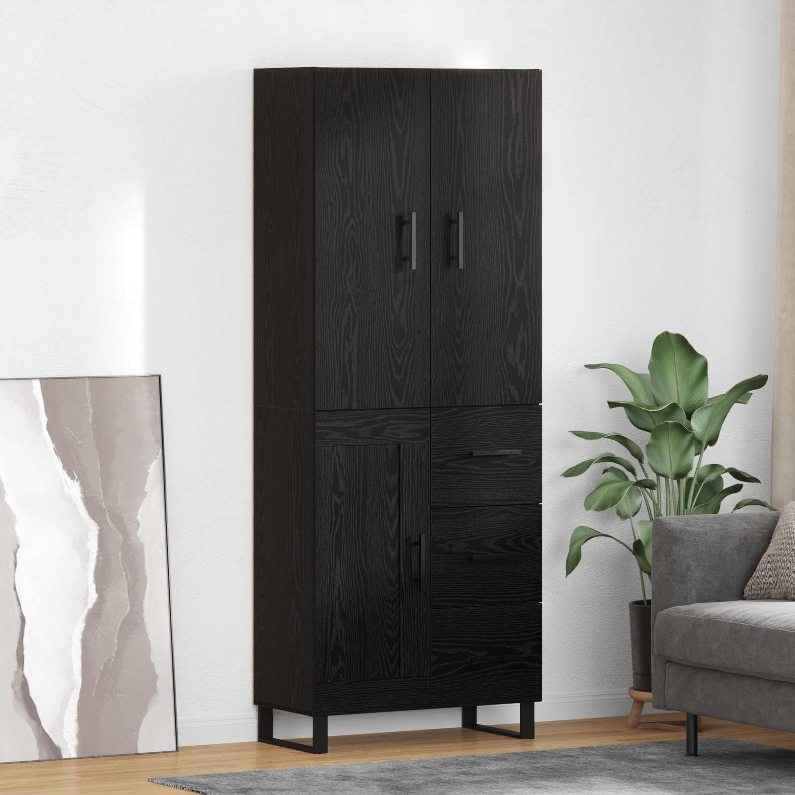 Highboard med skuffe 2 stk Sort eg Ingeniørtræ og glas