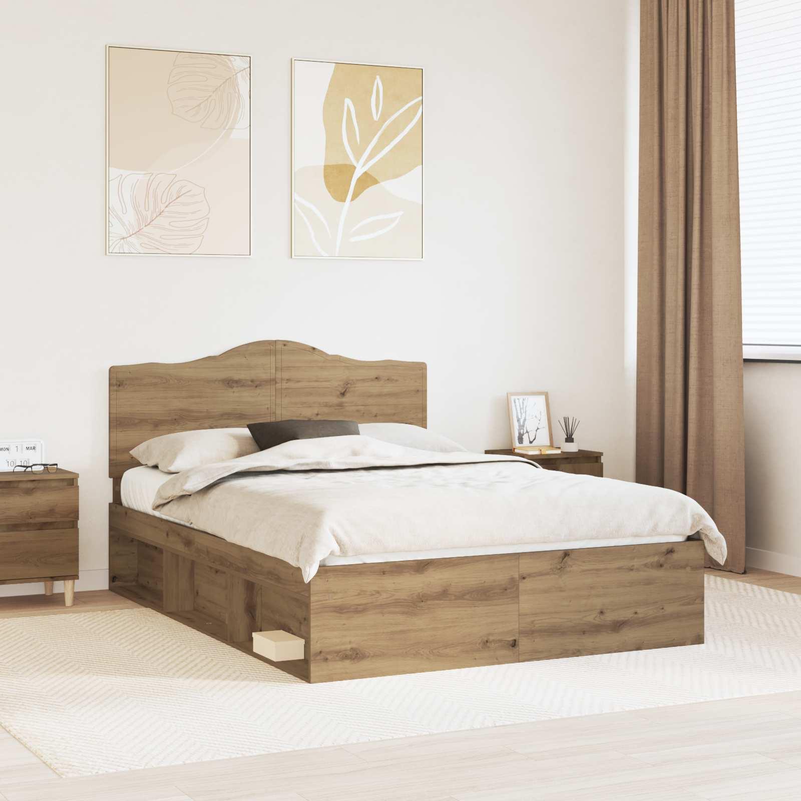 Sengestel i artisan eg 140 x 190 cm - hovedgavl i massiv fyr og lamelbund