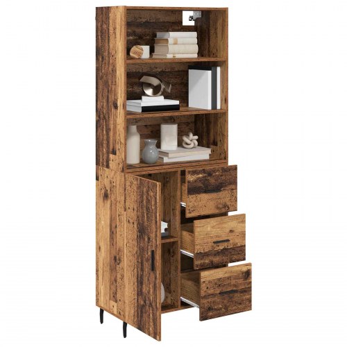 Highboard i gammelt træ med 3 skuffer