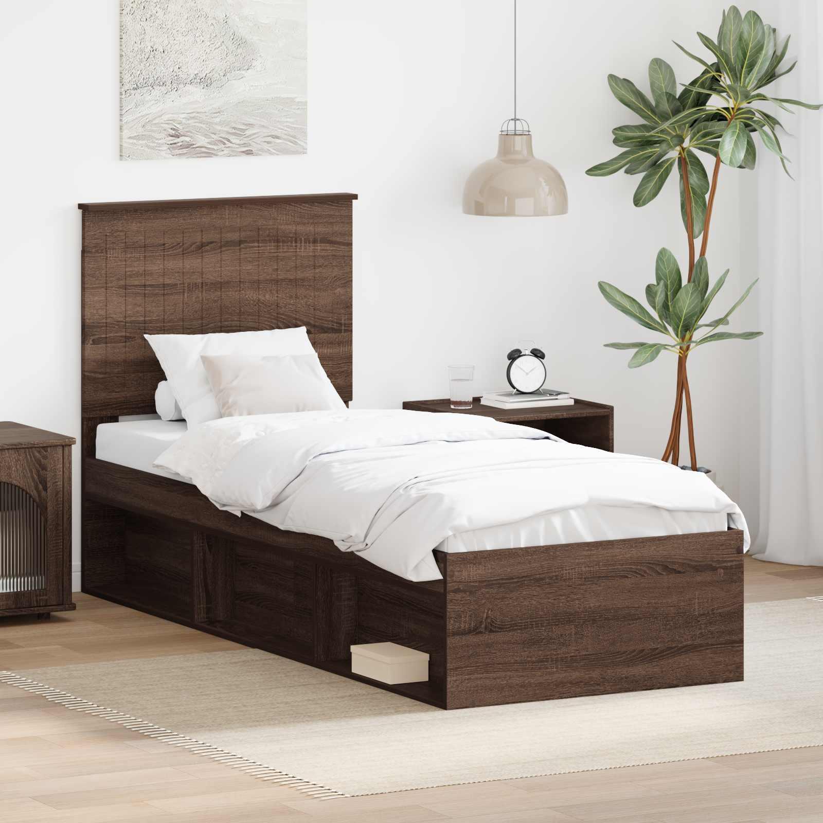 Sengestel med hovedgærde Brun eg 75 x 190 cm Massiv fyrretræ