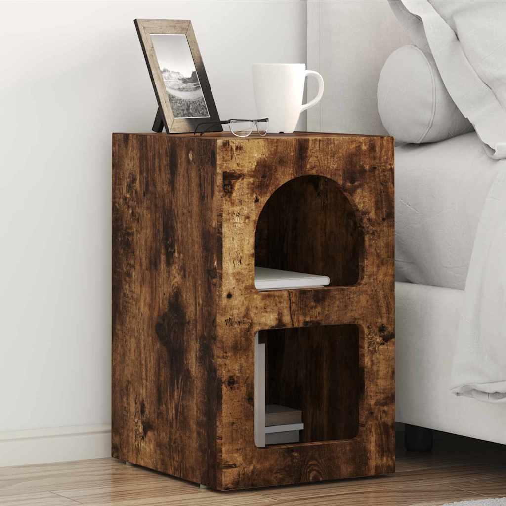 Sengebord 2 stk Røget eg 29,5 x 35 x 50 cm Konstrueret træ