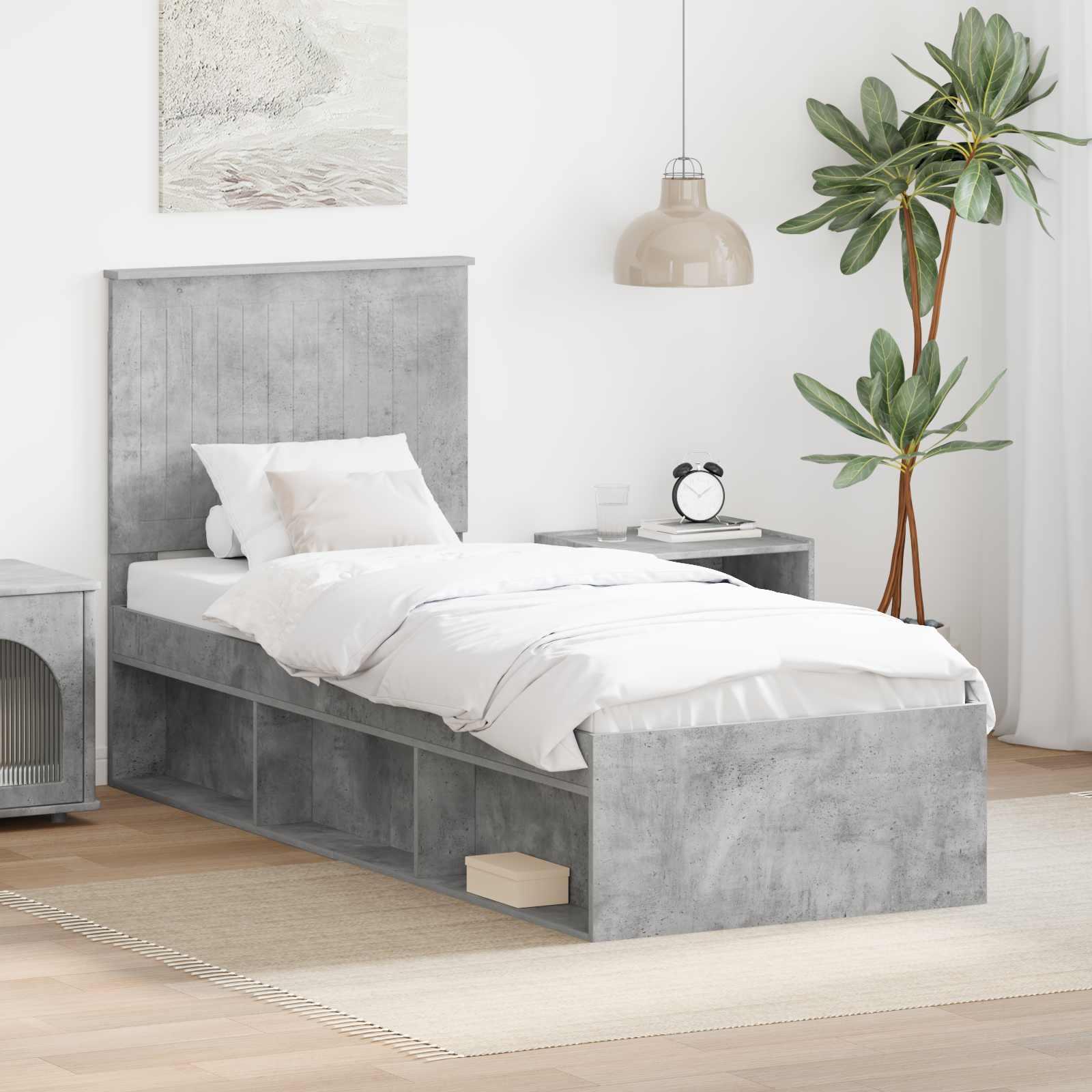 Sengestel med hovedgærde Beton Grå 75 x 190 cm Massiv fyrretræ