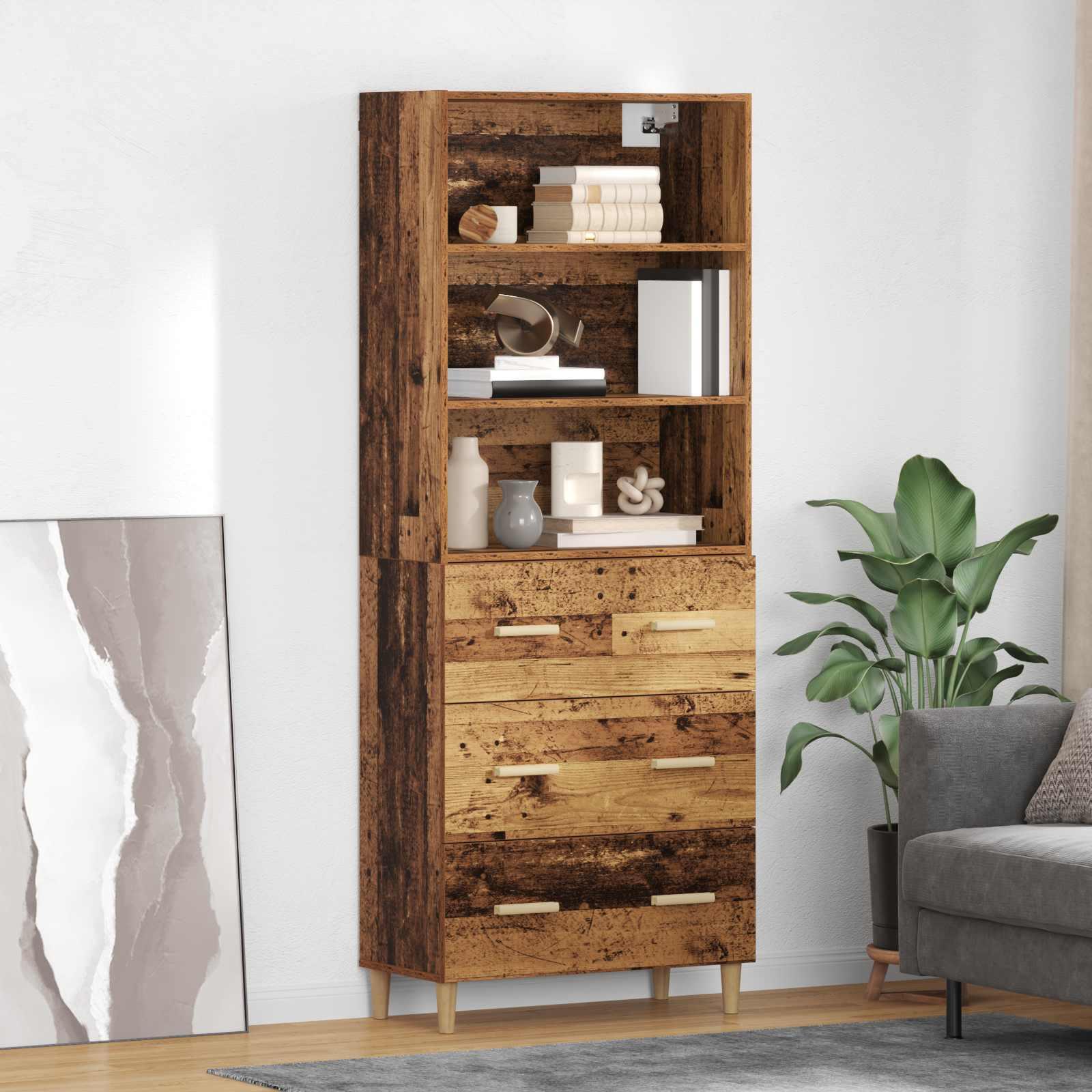 Highboard i gammelt trælook 69,5 × 32,5 × 180 cm - konstrueret træ