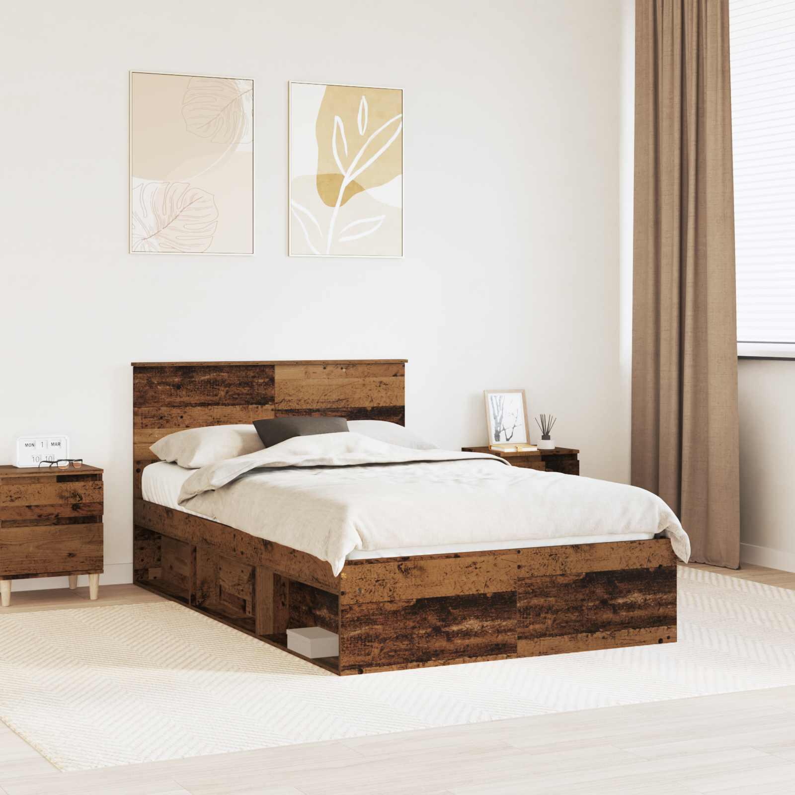 Sengestel Gammelt træ 135 x 190 cm Konstrueret træ