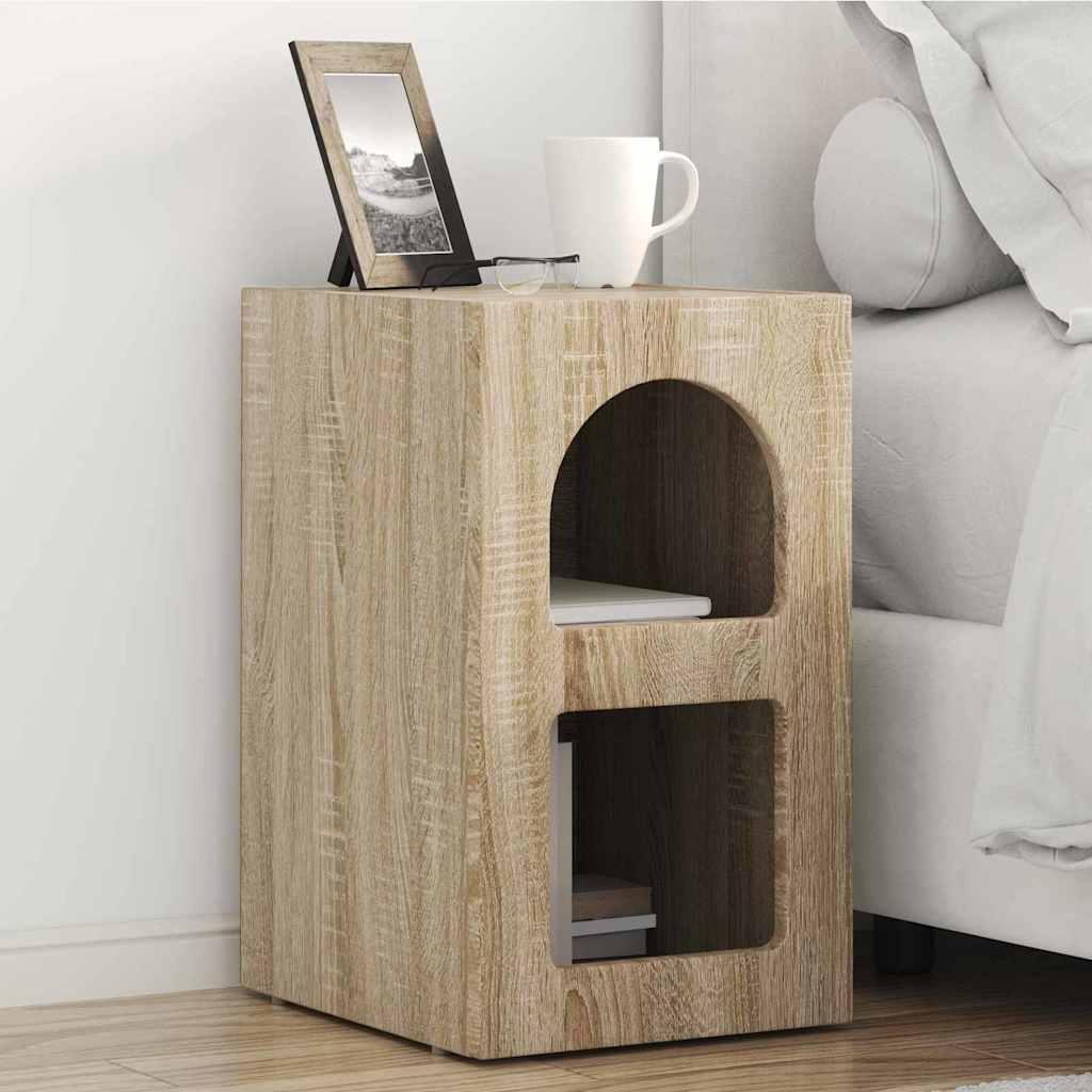 Sengebord i sonoma eg 29,5 × 33,5 × 50 cm - konstrueret træ, 2 hylder