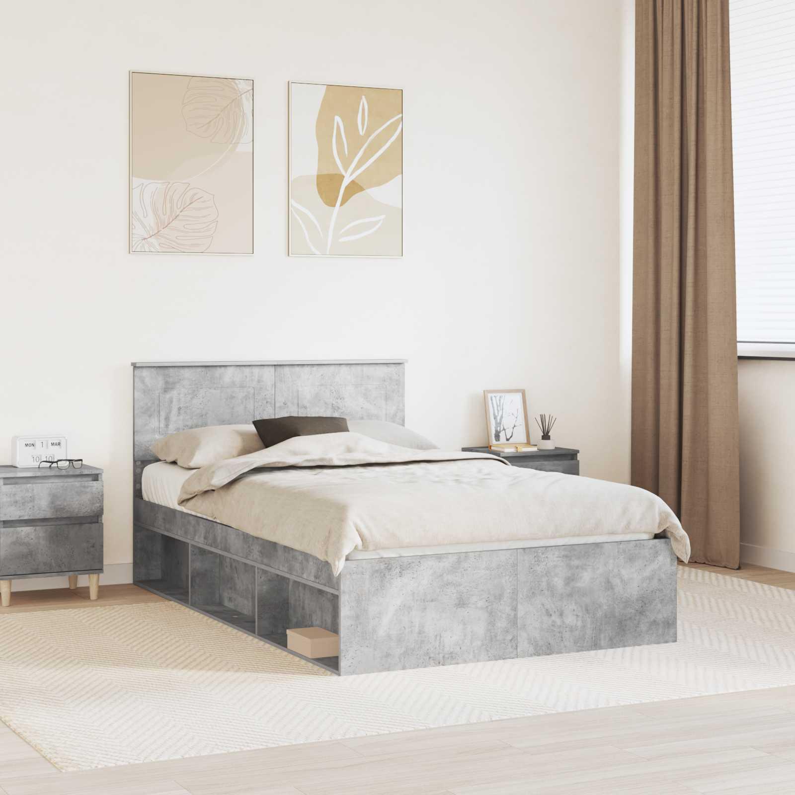 Sengestel med hovedgærde Beton Grå 135 x 190 cm Konstrueret træ