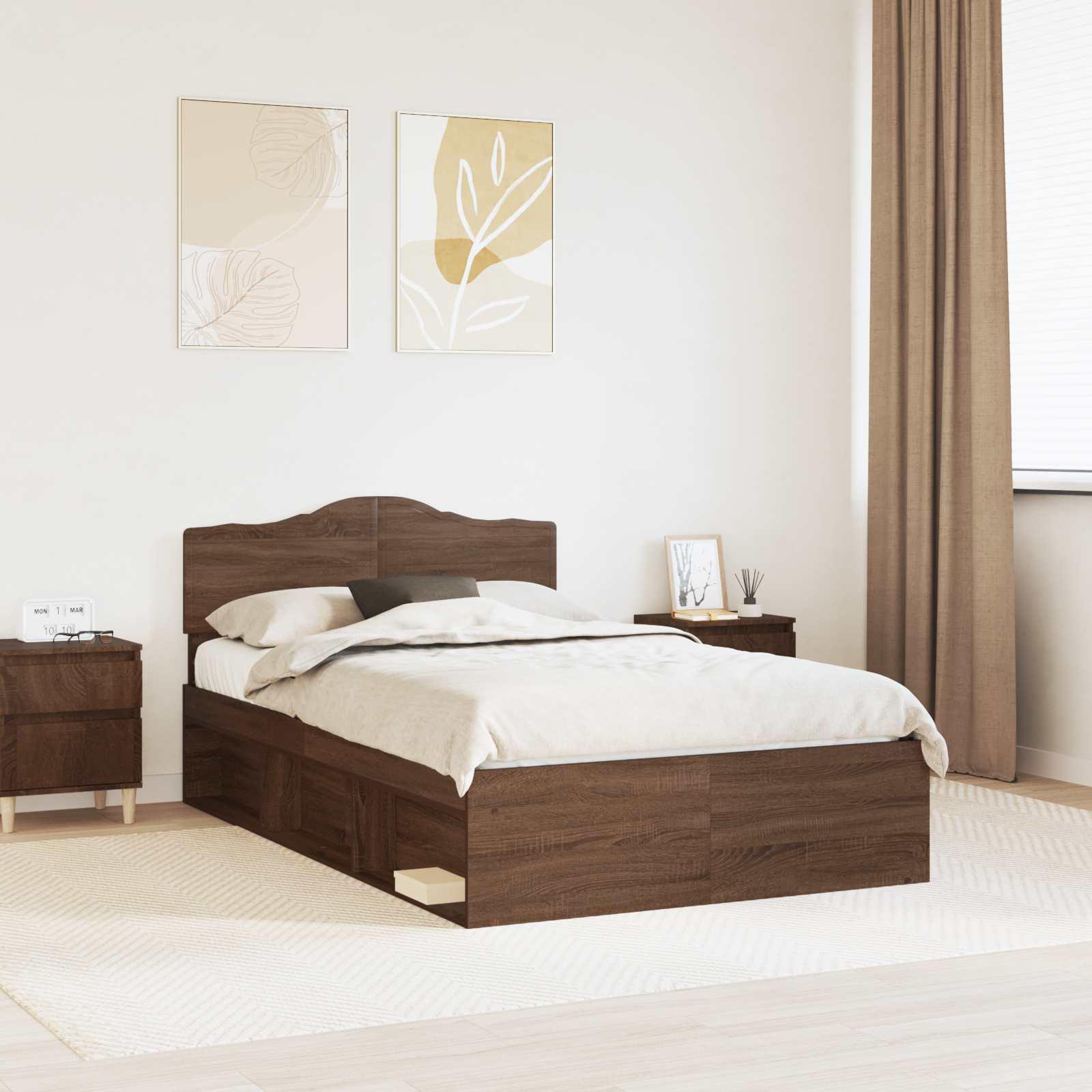 Sengestel med hovedgærde Brun eg 120 x 200 cm Massiv fyrretræ