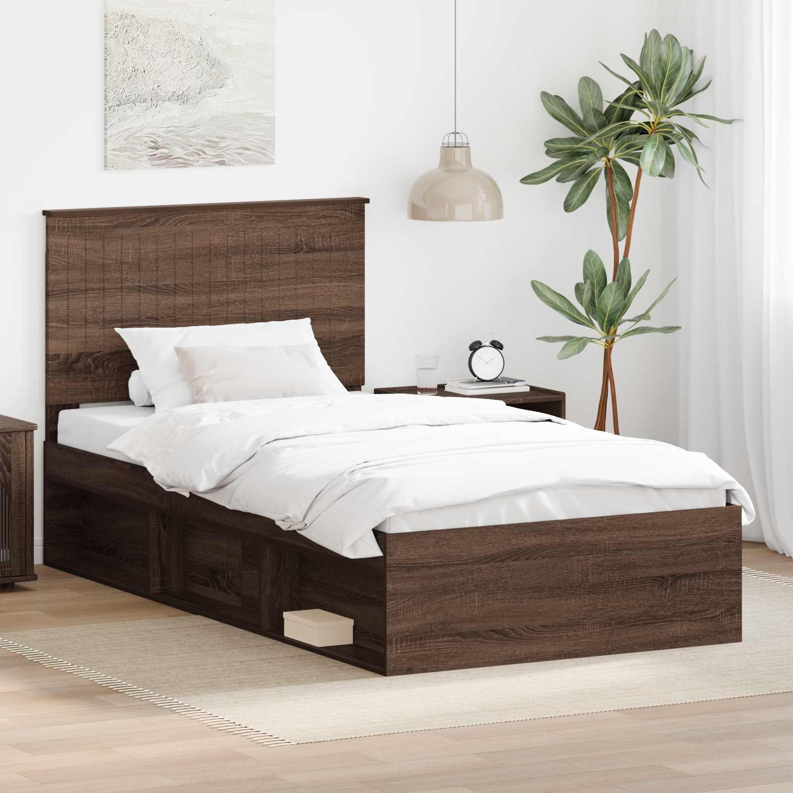 Sengestel med hovedgærde Brun eg 100 x 200 cm Massiv fyrretræ