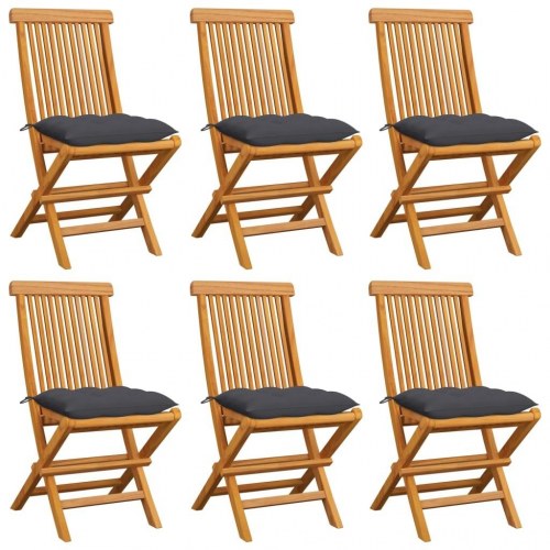 Foldbare havestole i massivt teak med antracitgrå hynder - 6 stk.