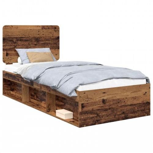 Sengestel med hovedgærde 90 x 200 cm - gammelt træ