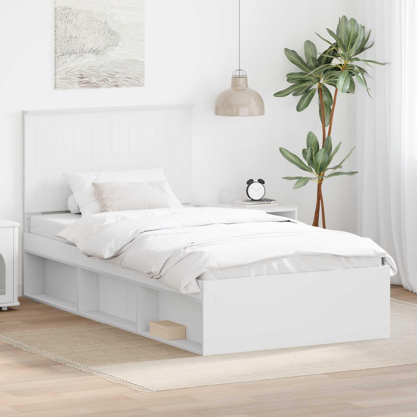 Sengestel med hovedgærde Hvid 100 x 200 cm Massiv fyrretræ